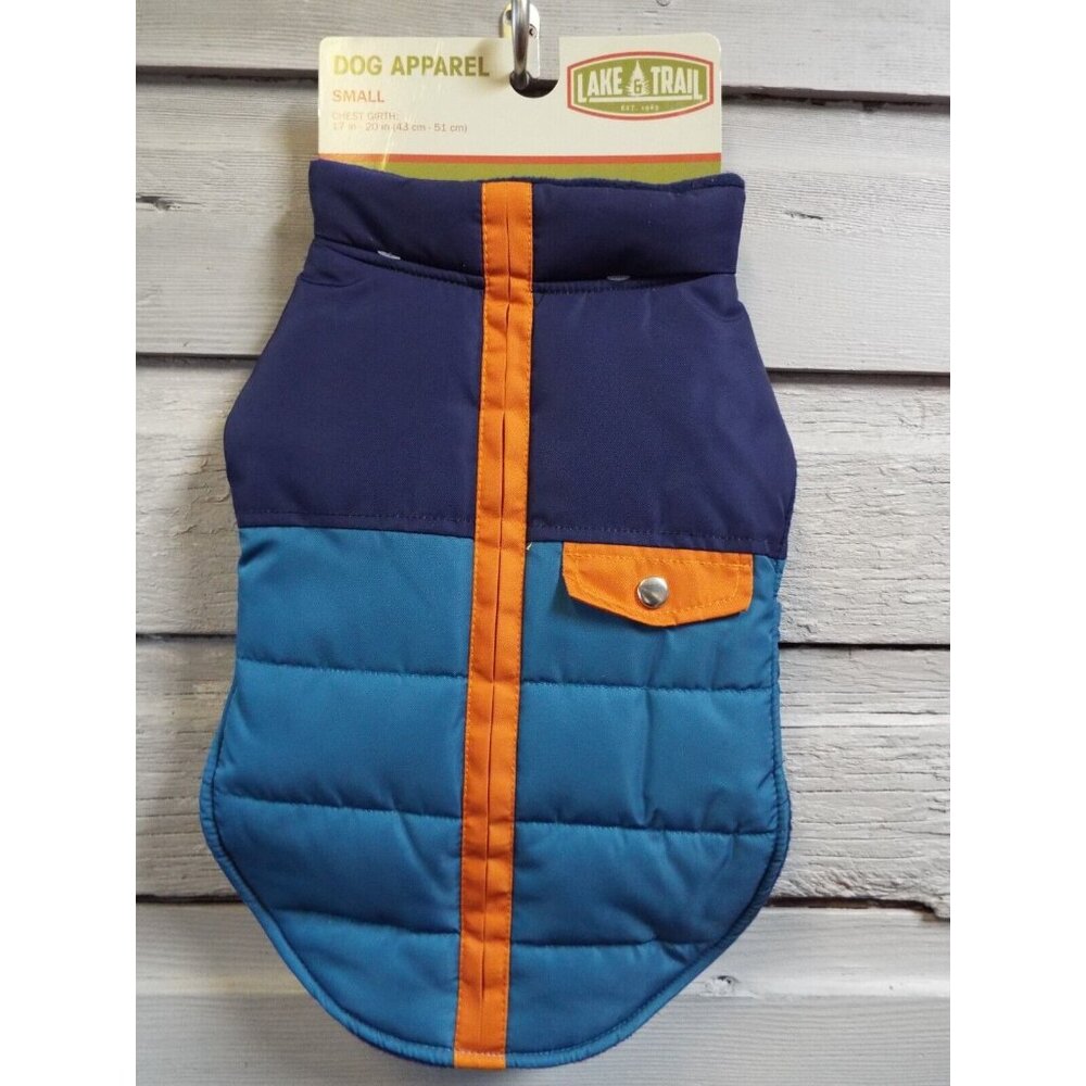 Dog Apparel; Lake Trail; Vest Blue; Strip & Pocket in Orange; Felt Back; NEW